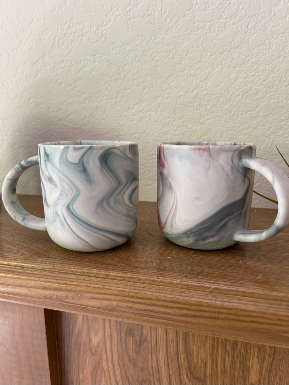 World Market marbled pink/gray mugs. Set of 2